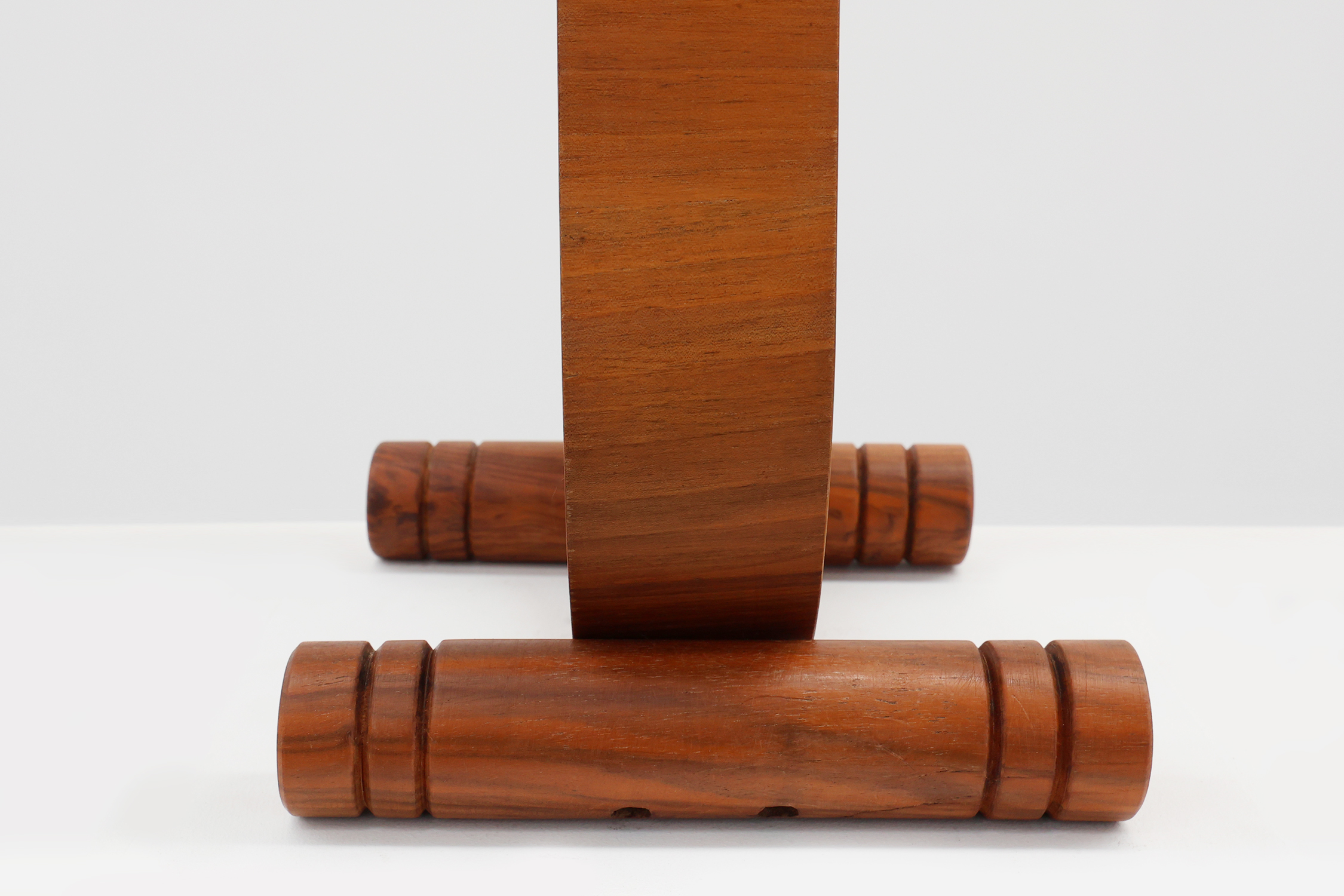 Art deco oak wooden round side table with bended leg, France 1920s  thumbnail